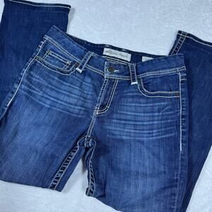 BKE Denim Harper Jeans Womens 32R Blue Boot Cut Mid Rise Western White Stitching